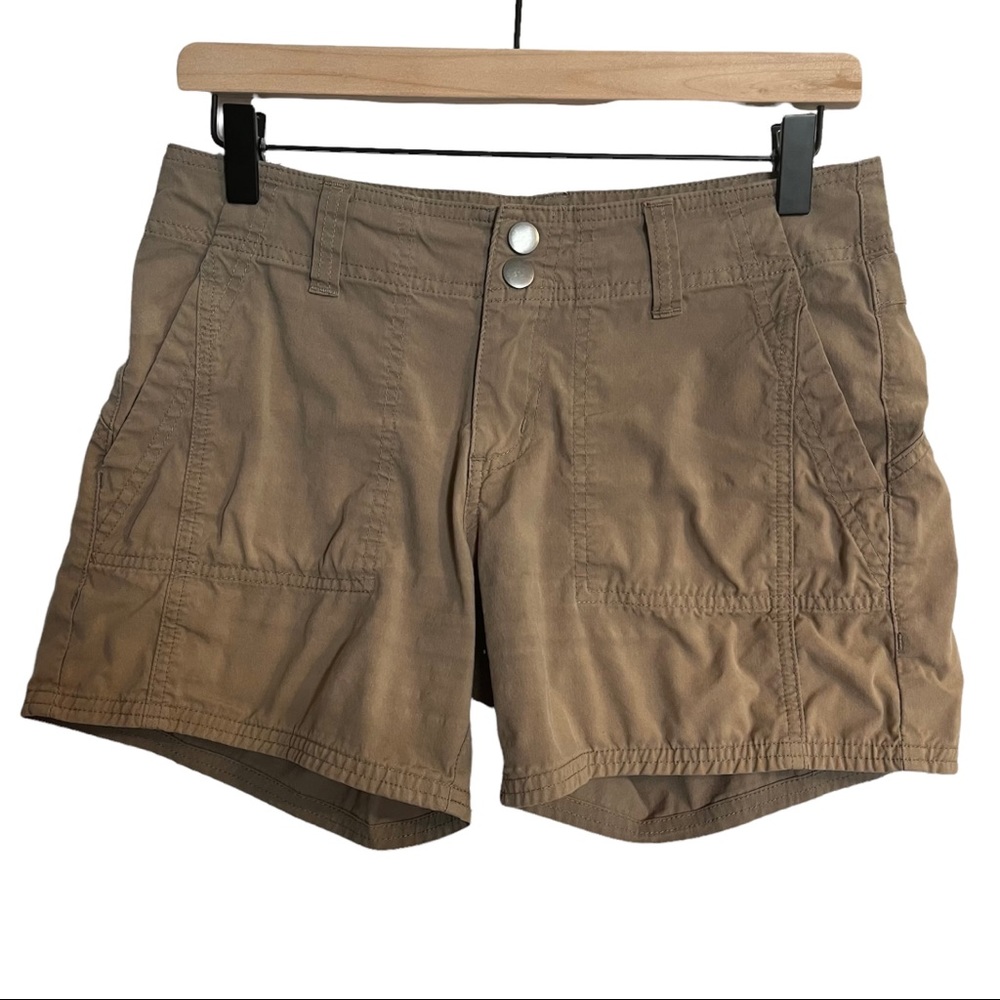 prAna | Tan/Khaki Outdoor Active Hiking Shorts with Silver Snap Closures Size 4